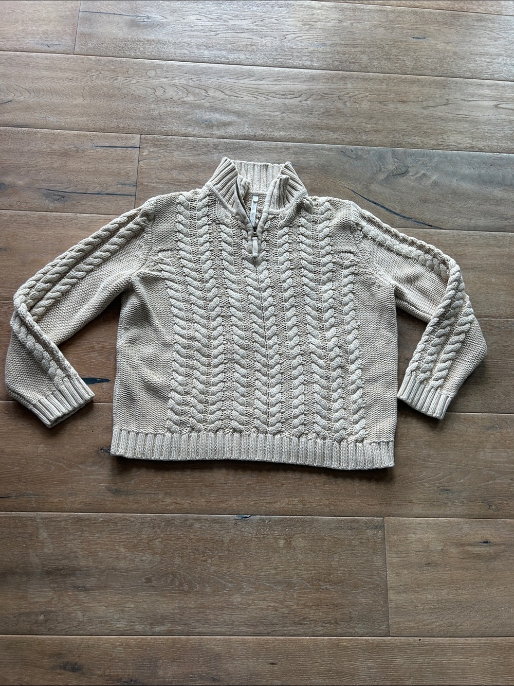 Anthropologie Cable‑Knit Half‑Zip Turtleneck Sweater in Cream